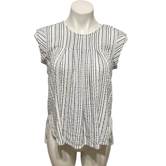 Michael Stars Small White Textured Striped Sleeveless Crewneck Top - Picture 2 of 8